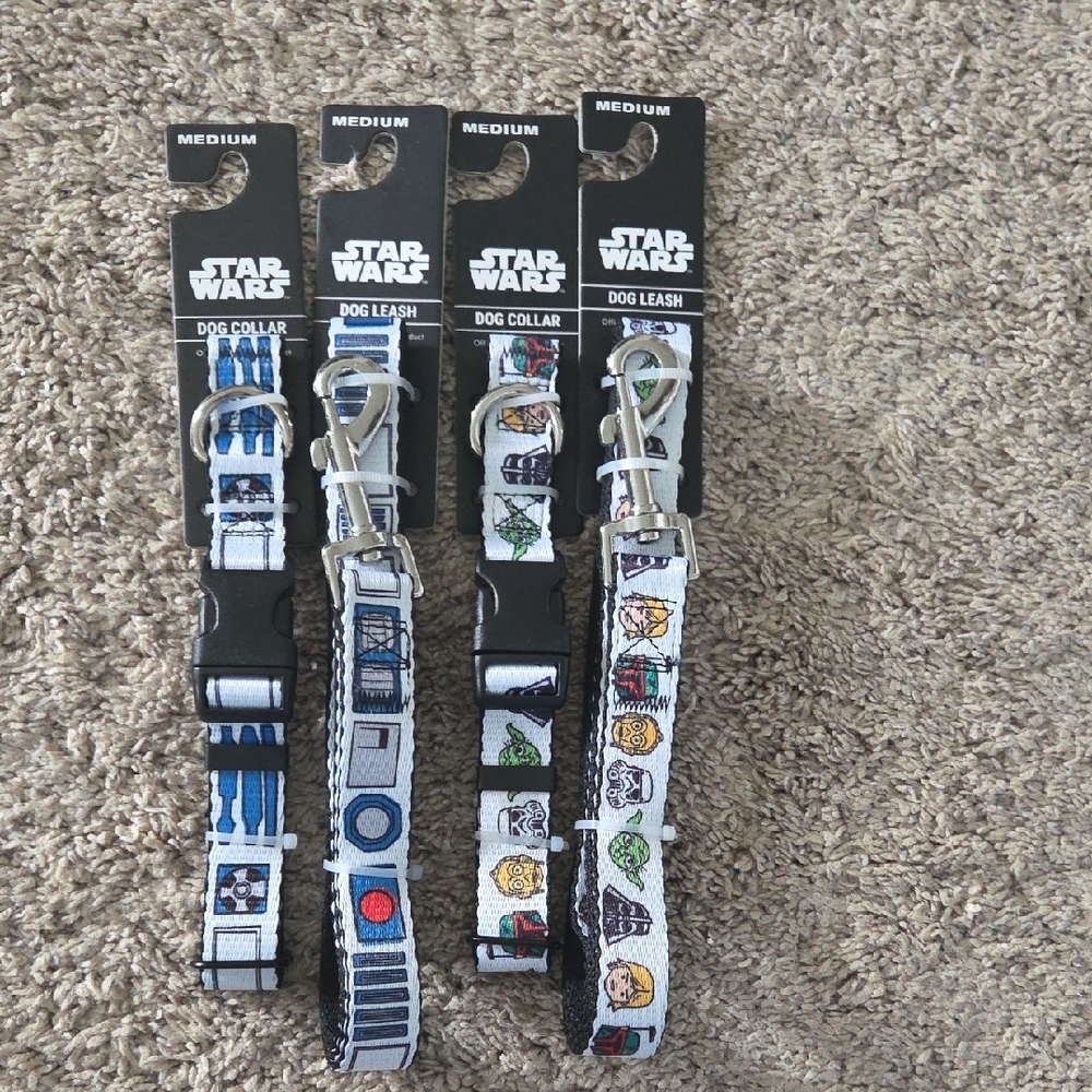 Star Wars Black and White Dog Collar and Leash Set, Size Medium